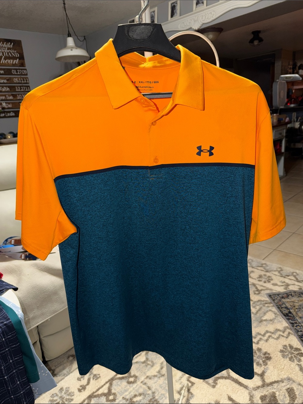Under Armour Men’s Gold and Teal Two-Tone Polo Golf Shirt